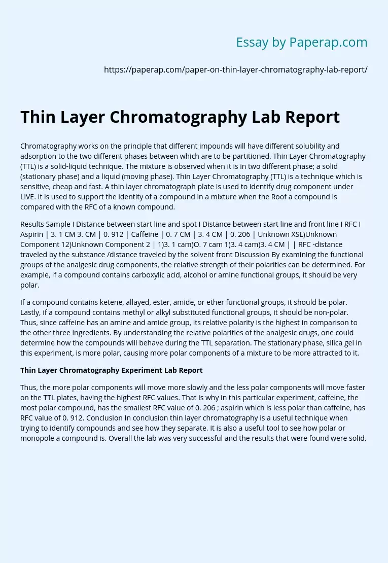 Thin Layer Chromatography Lab Report