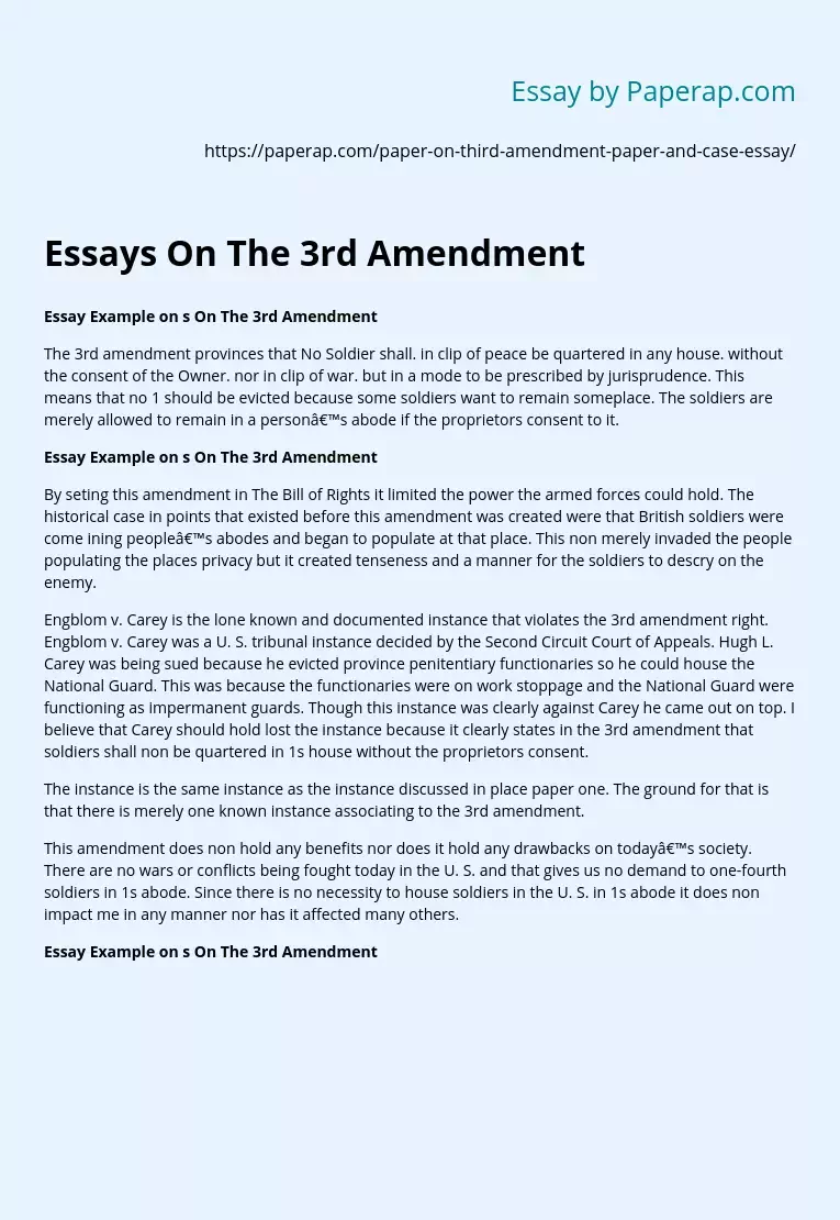 Essays On The 3rd Amendment