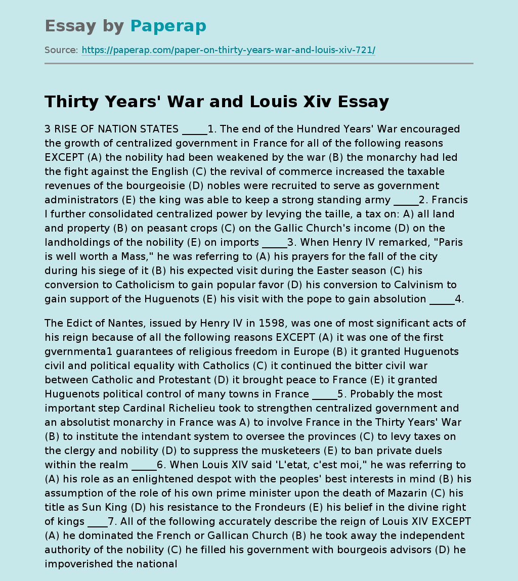 Thirty Years' War and Louis Xiv