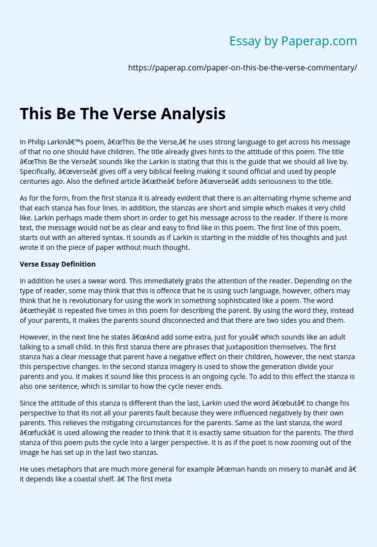 This Be The Verse Analysis