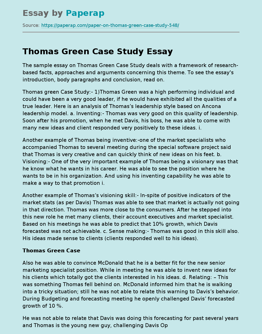 Thomas Green Case Study