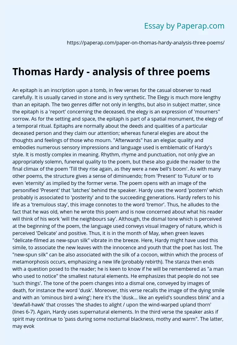 Thomas Hardy - Analysis of Three Poems