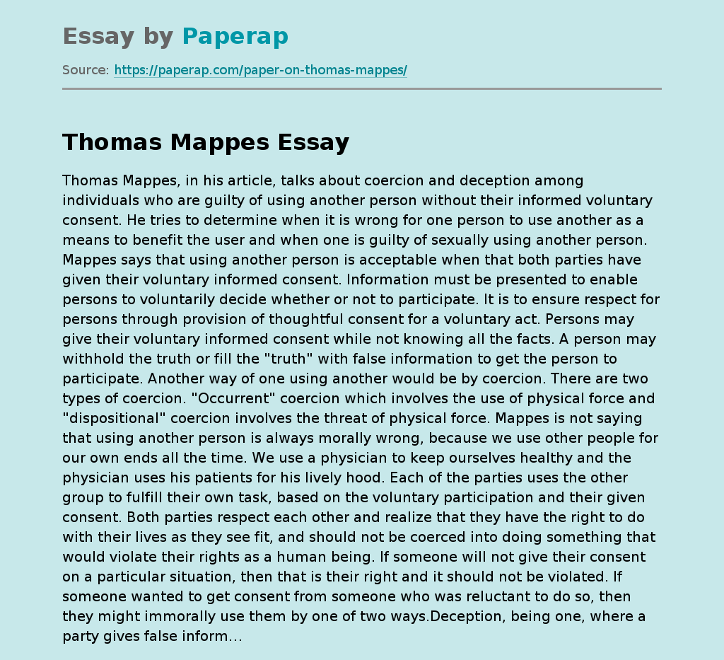 Article Analysis Thomas Mappes