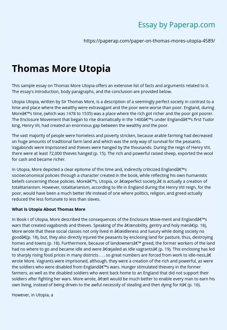 Реферат: Utopia Essay Research Paper Is Utopia Possible