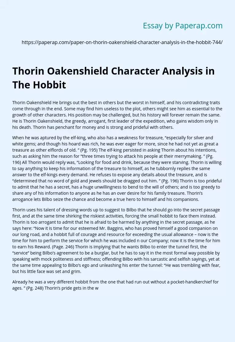 Thorin Oakenshield Character Analysis in The Hobbit