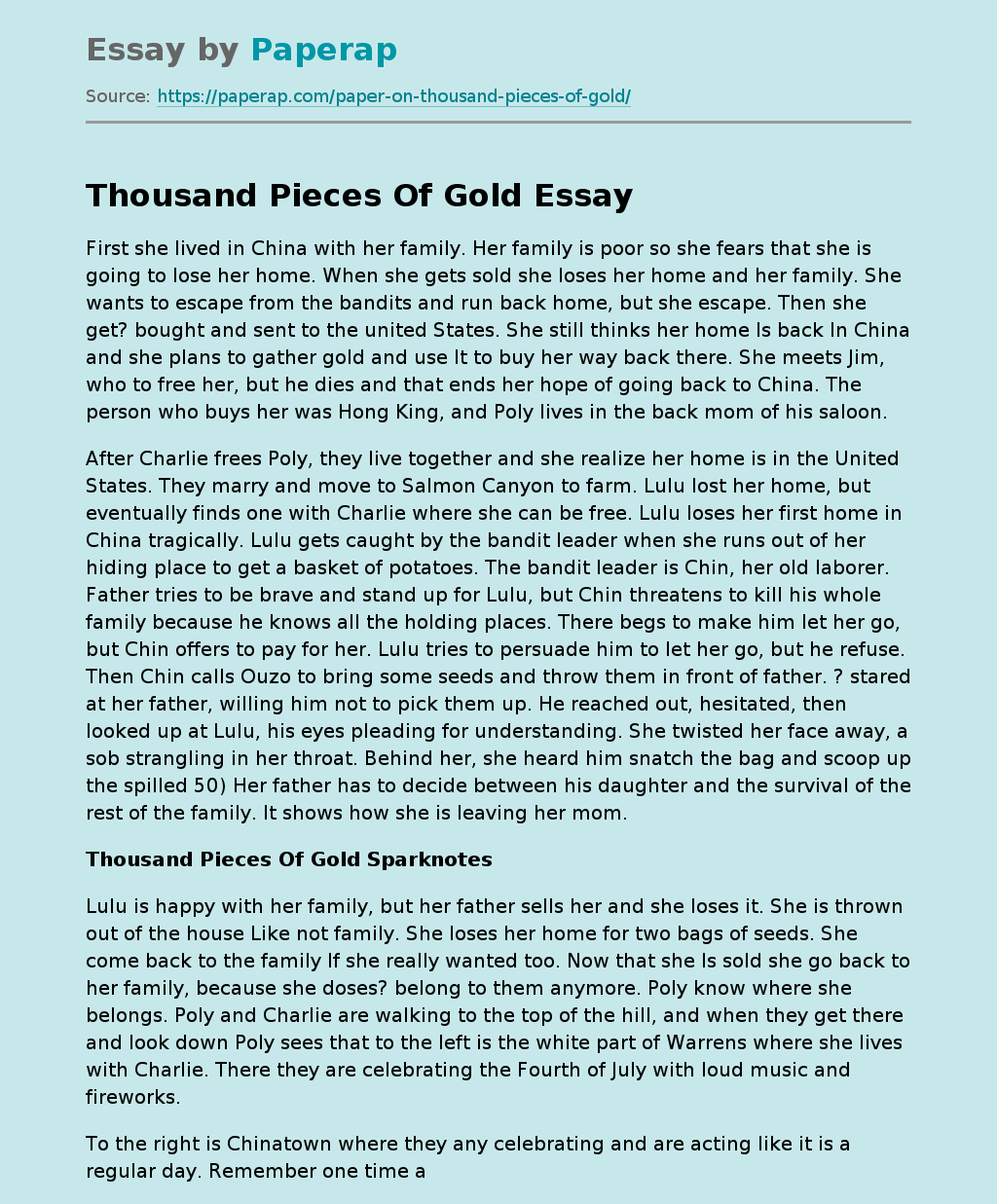Thousand Pieces Of Gold Sparknotes