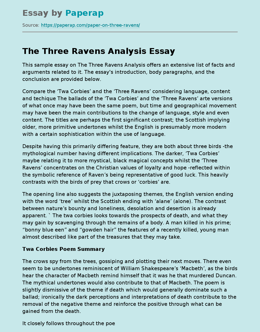 The Three Ravens Analysis