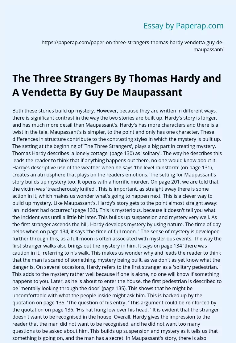 The Three Strangers By Thomas Hardy and A Vendetta By Guy De Maupassant