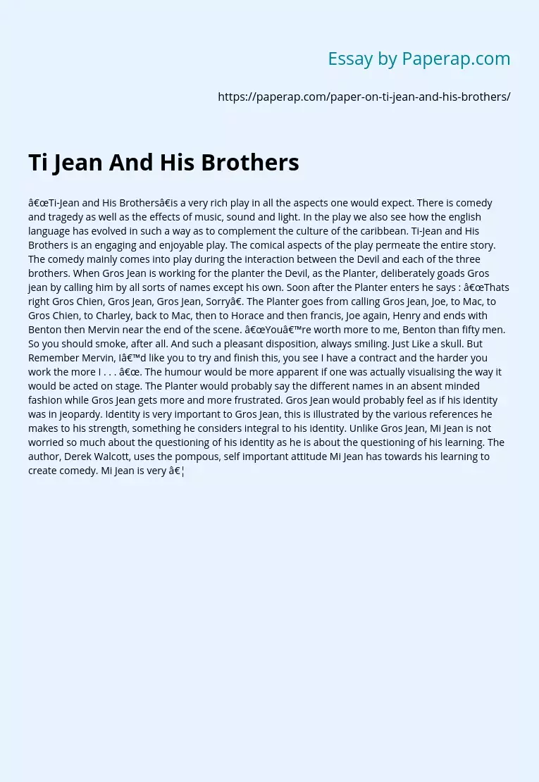 Ti Jean And His Brothers