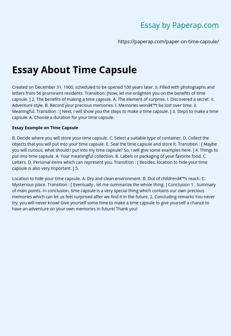 Essay About Time Capsule