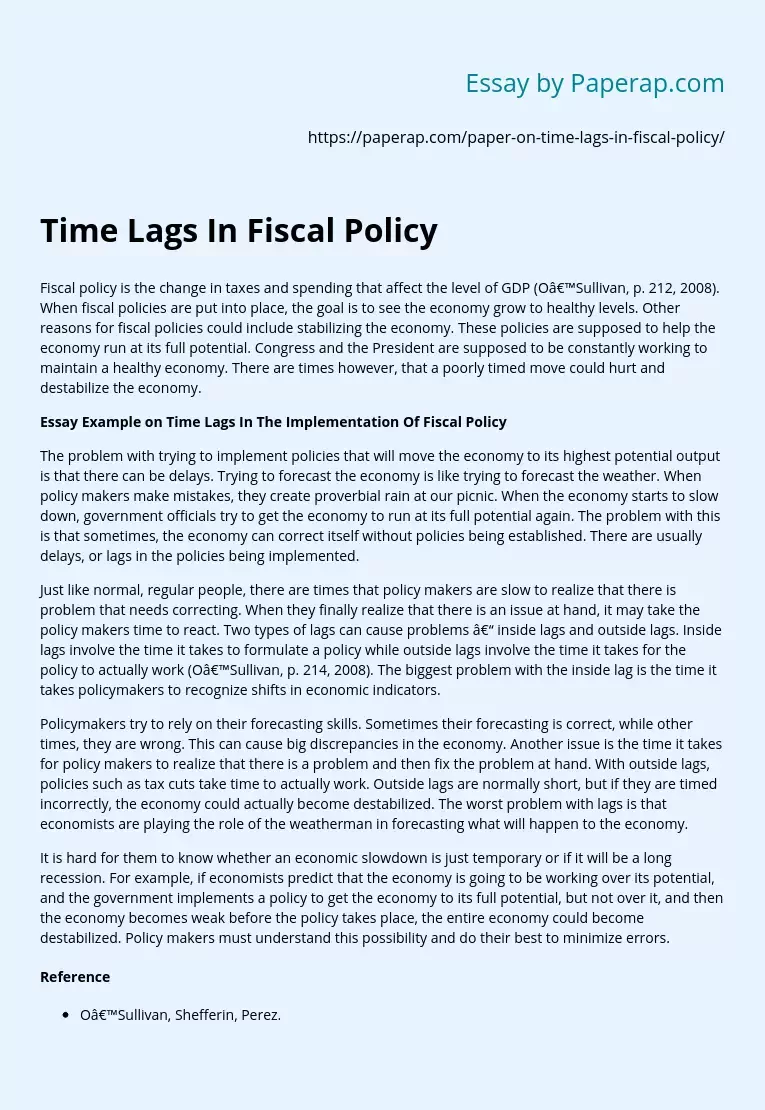 Time Lags In Fiscal Policy