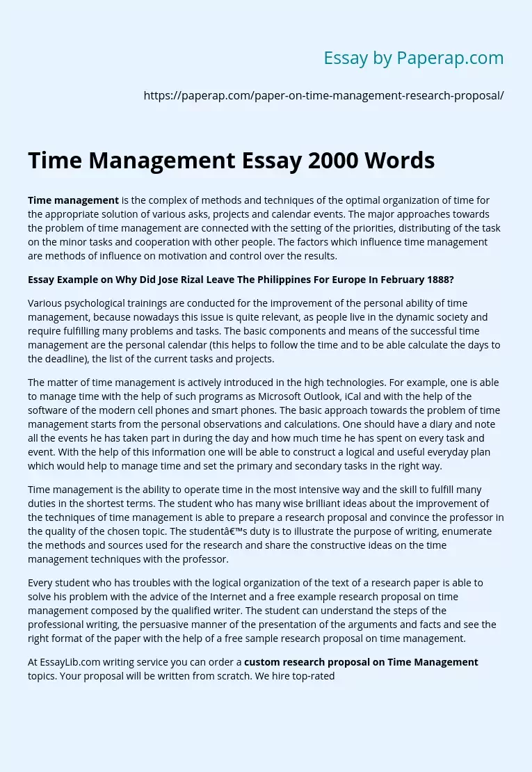 Time Management Essay 2000 Words