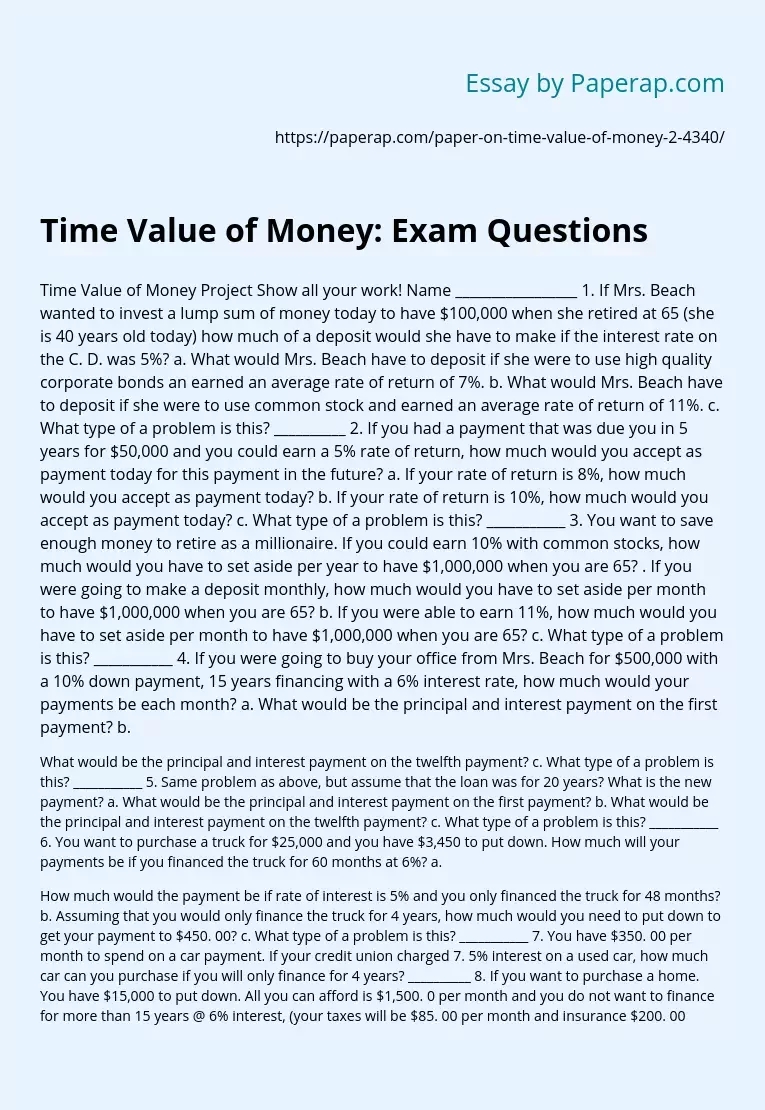Time Value of Money: Exam Questions
