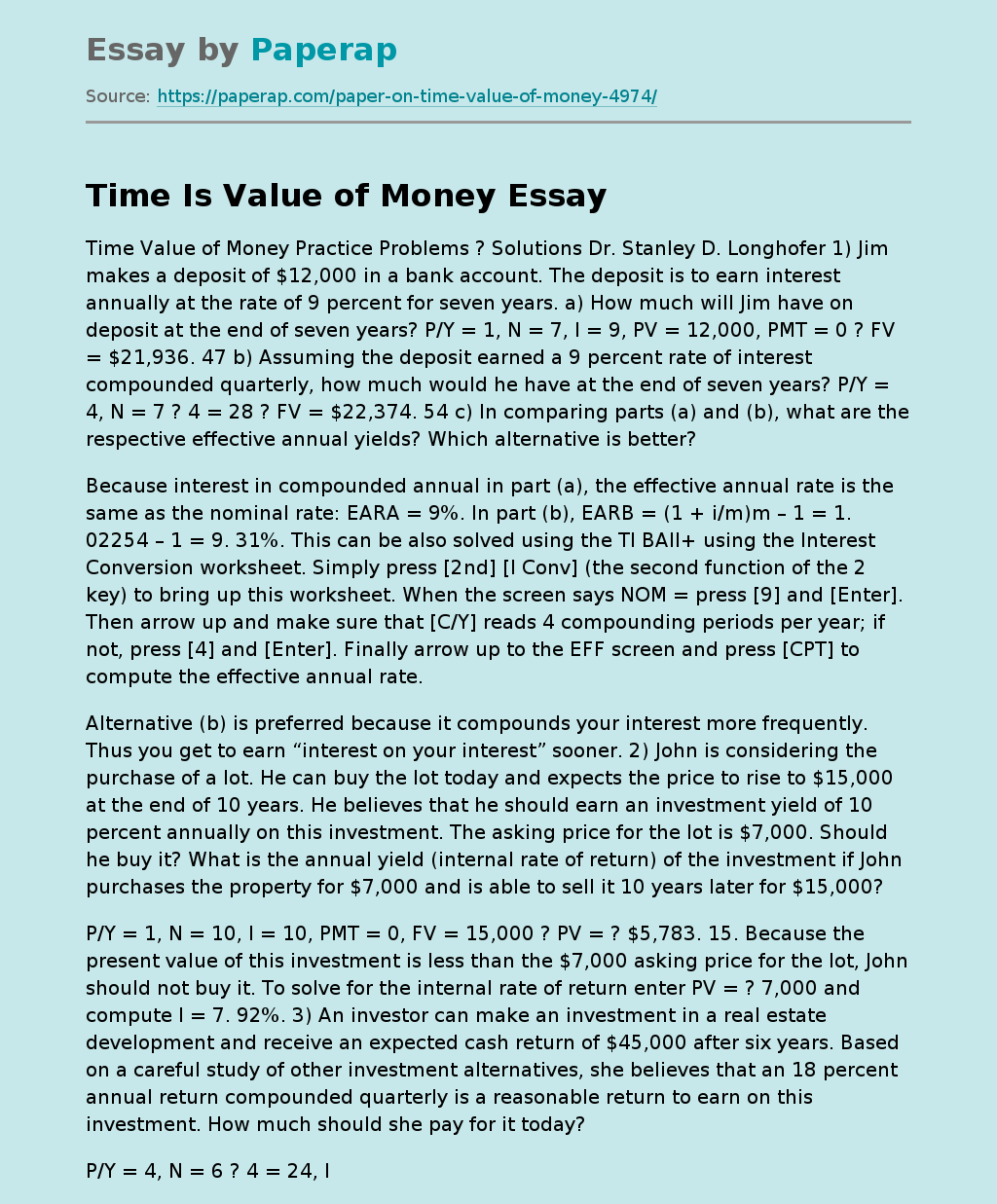 time value of money essay