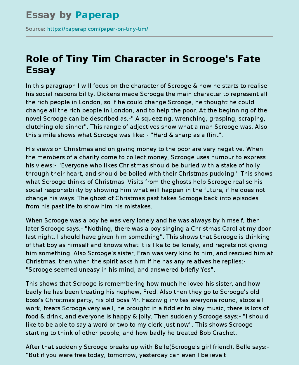 Role of Tiny Tim Character in Scrooge's Fate