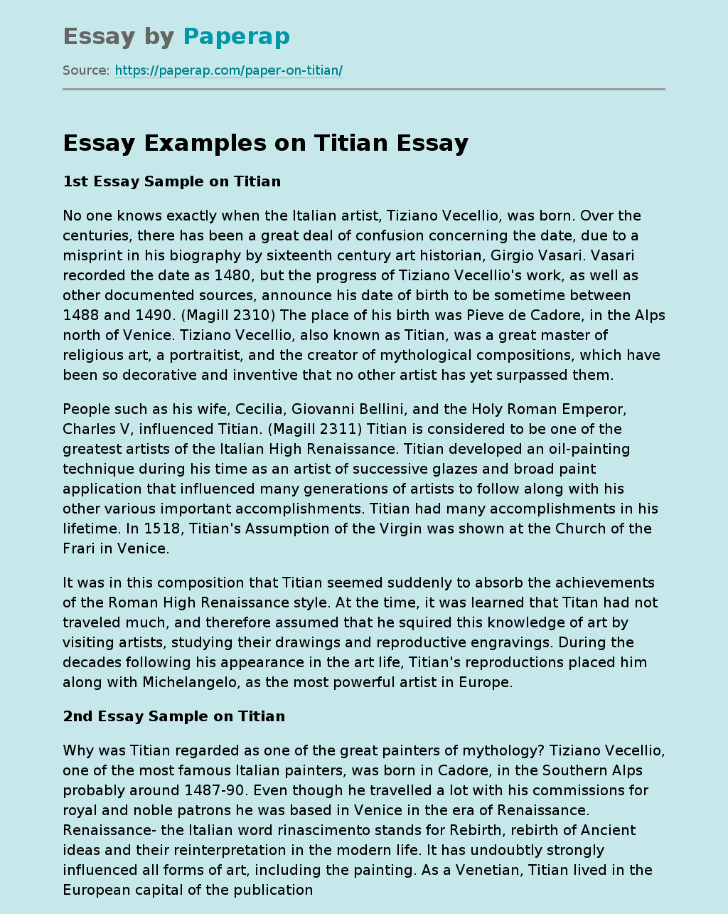Essay Examples on Titian