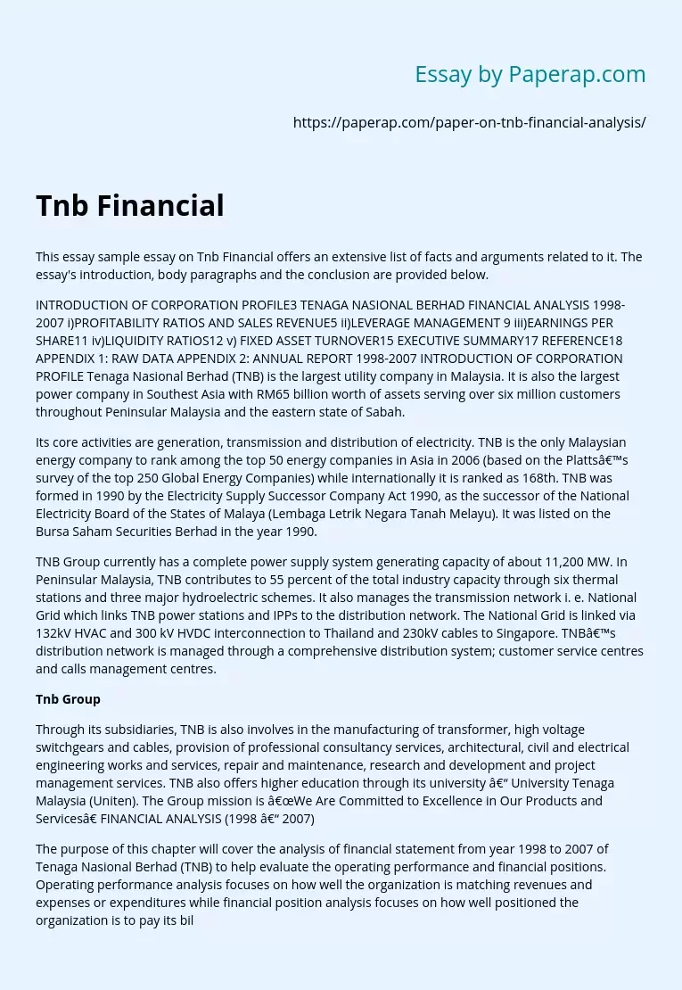 TNB Financial Analysis