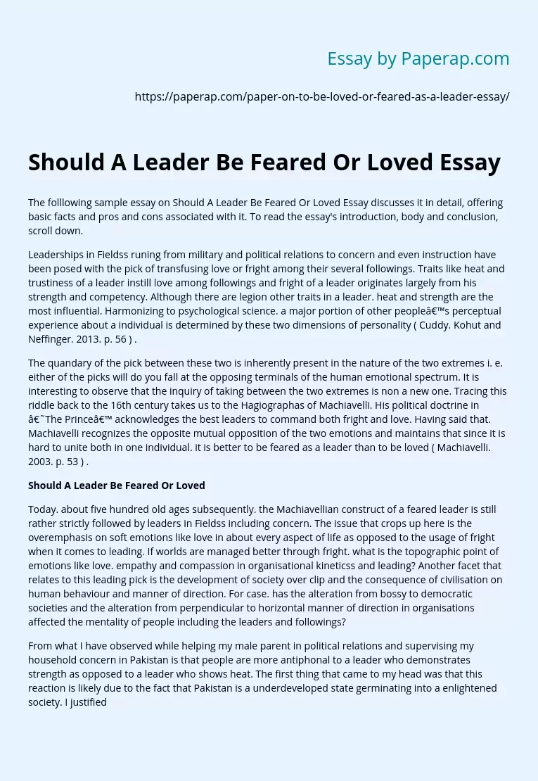 Should A Leader Be Feared Or Loved Essay
