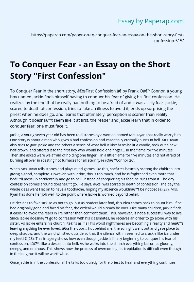 To Conquer Fear - an Essay on the Short Story "First Confession"