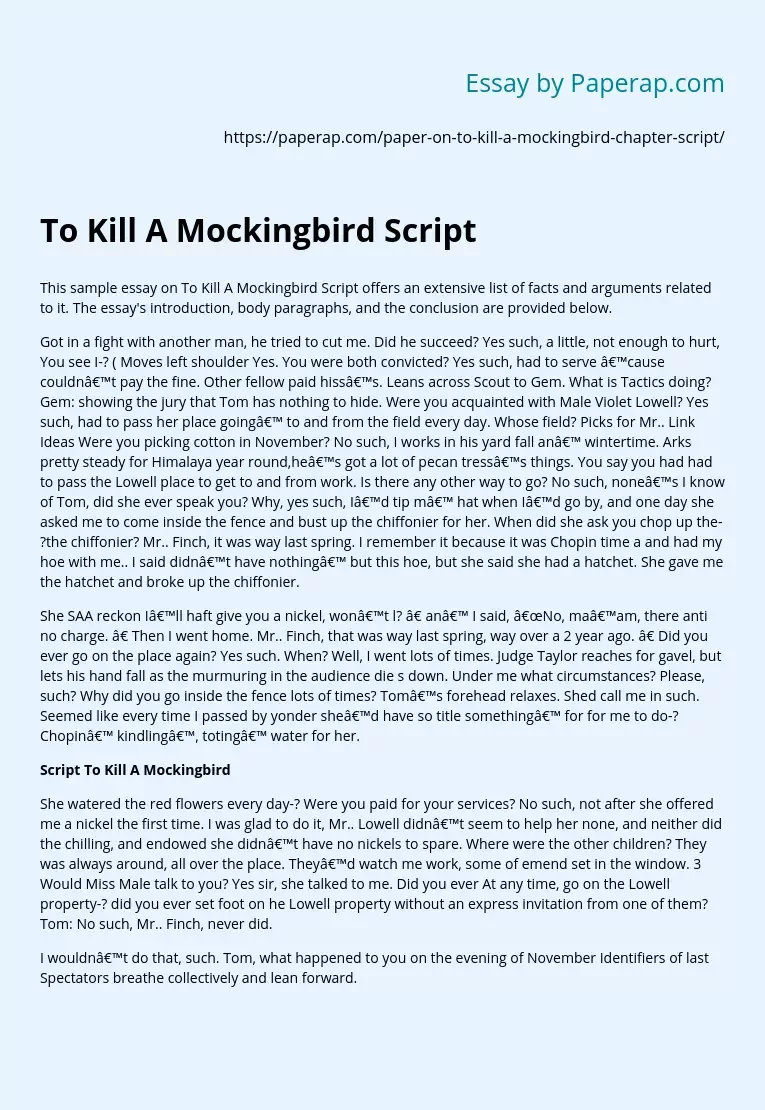 To Kill A Mockingbird Script