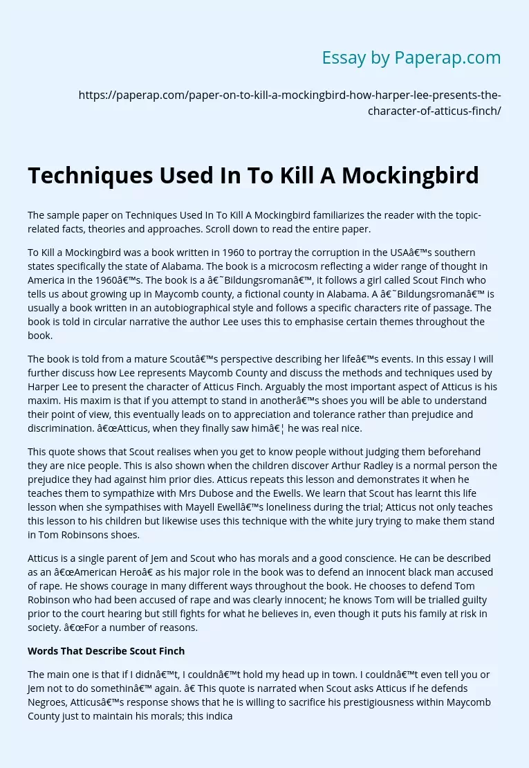 Techniques Used In To Kill A Mockingbird