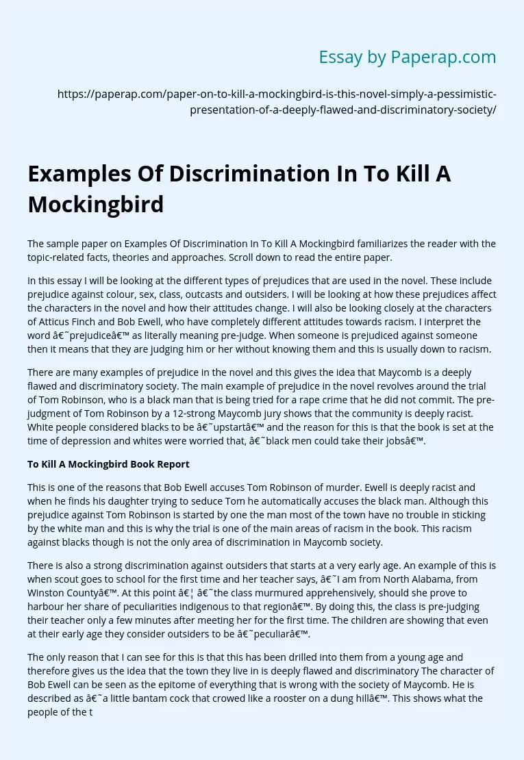 Examples Of Discrimination In To Kill A Mockingbird