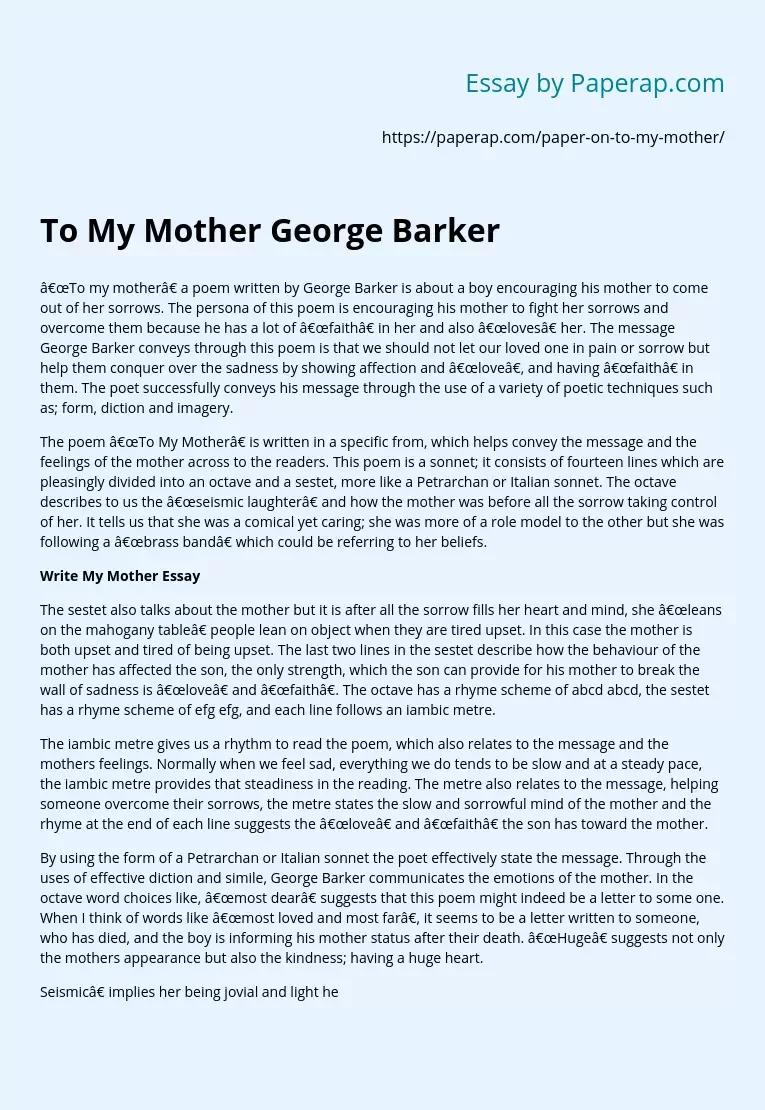 To My Mother George Barker