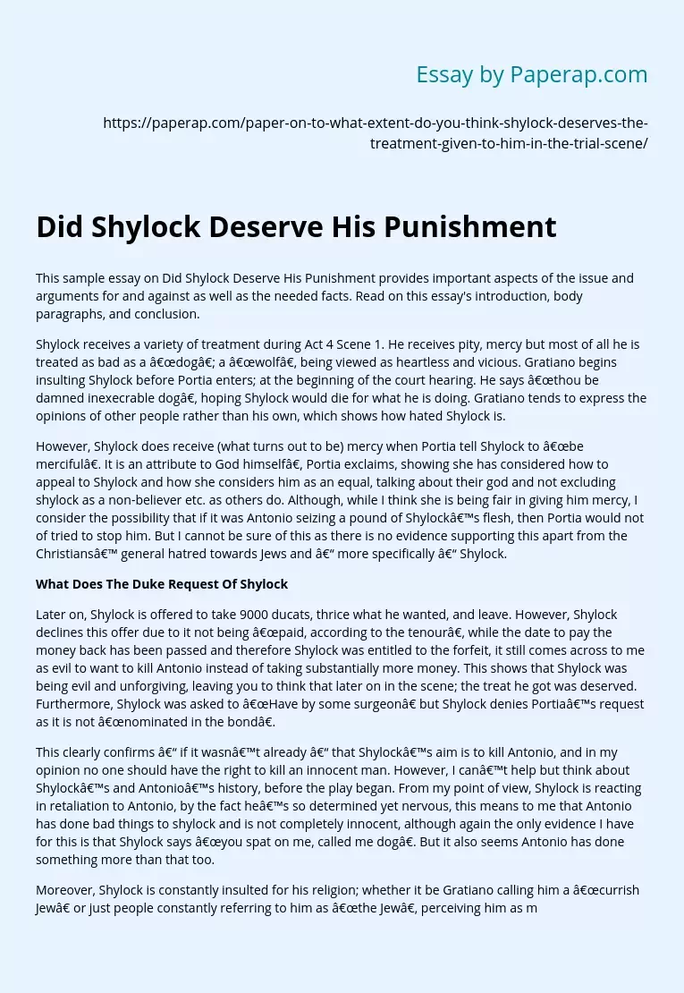 Does Shylock Holmes Deserve His Punishment?