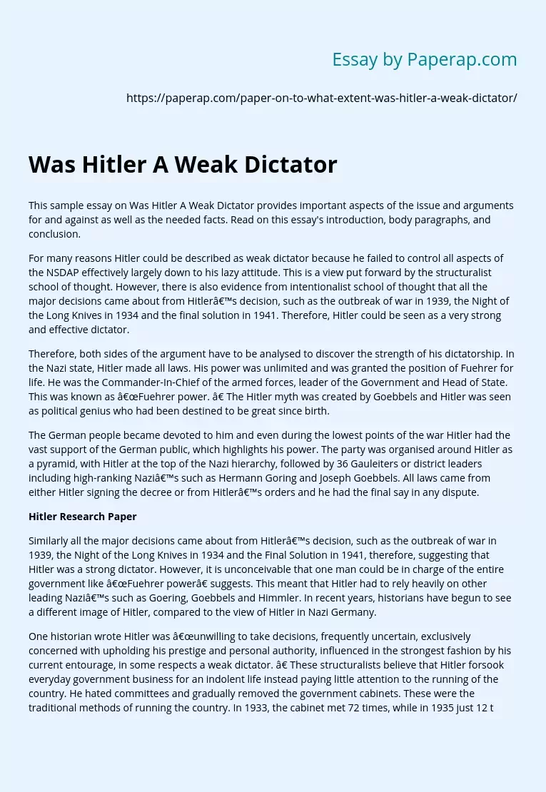 Was Hitler A Weak Dictator