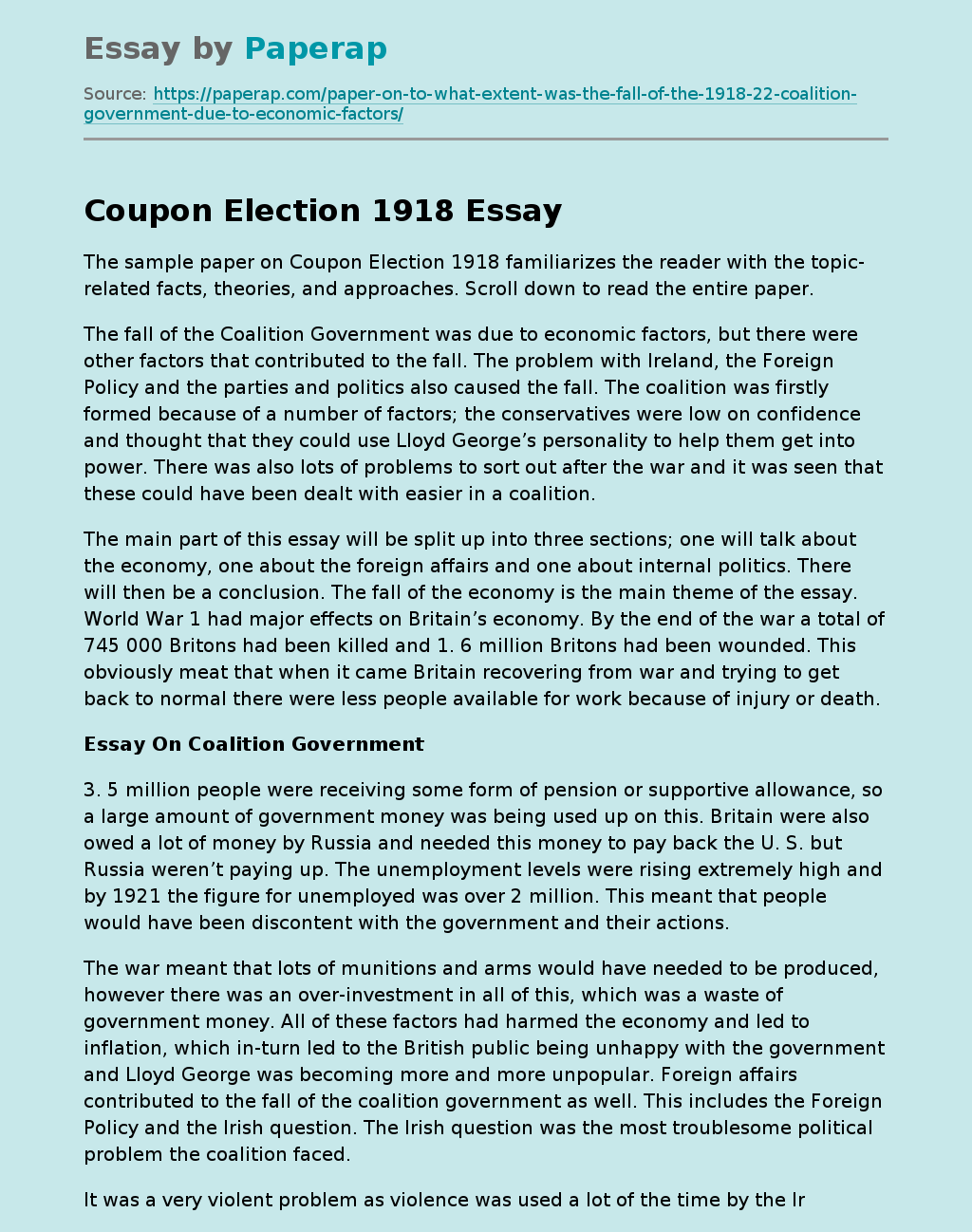 Article on Coupon Elections of 1918