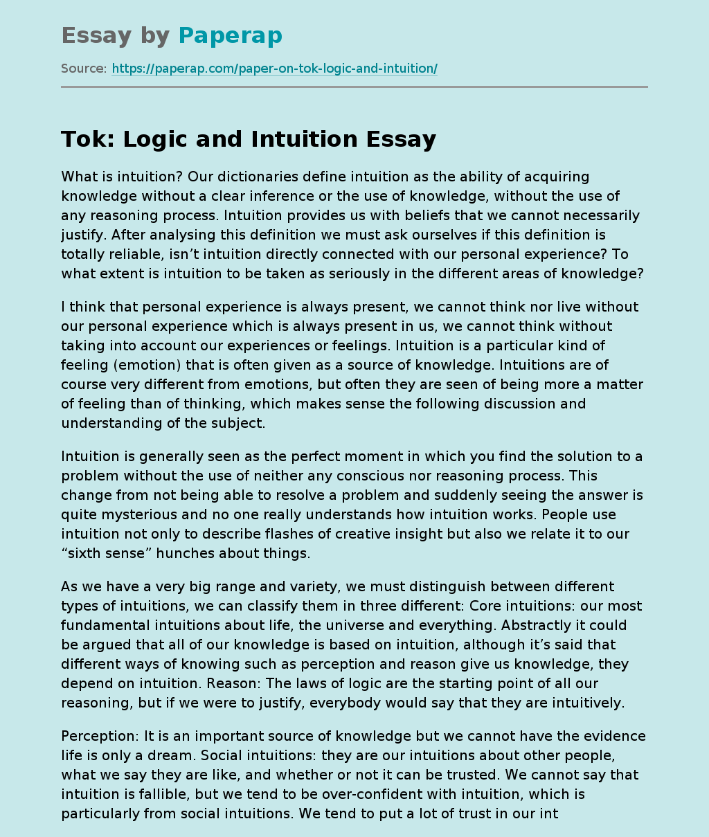 Tok: Logic and Intuition