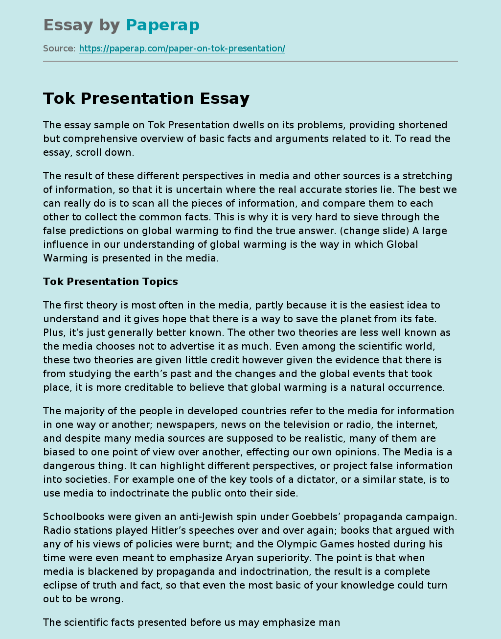 Tok Presentation Topics