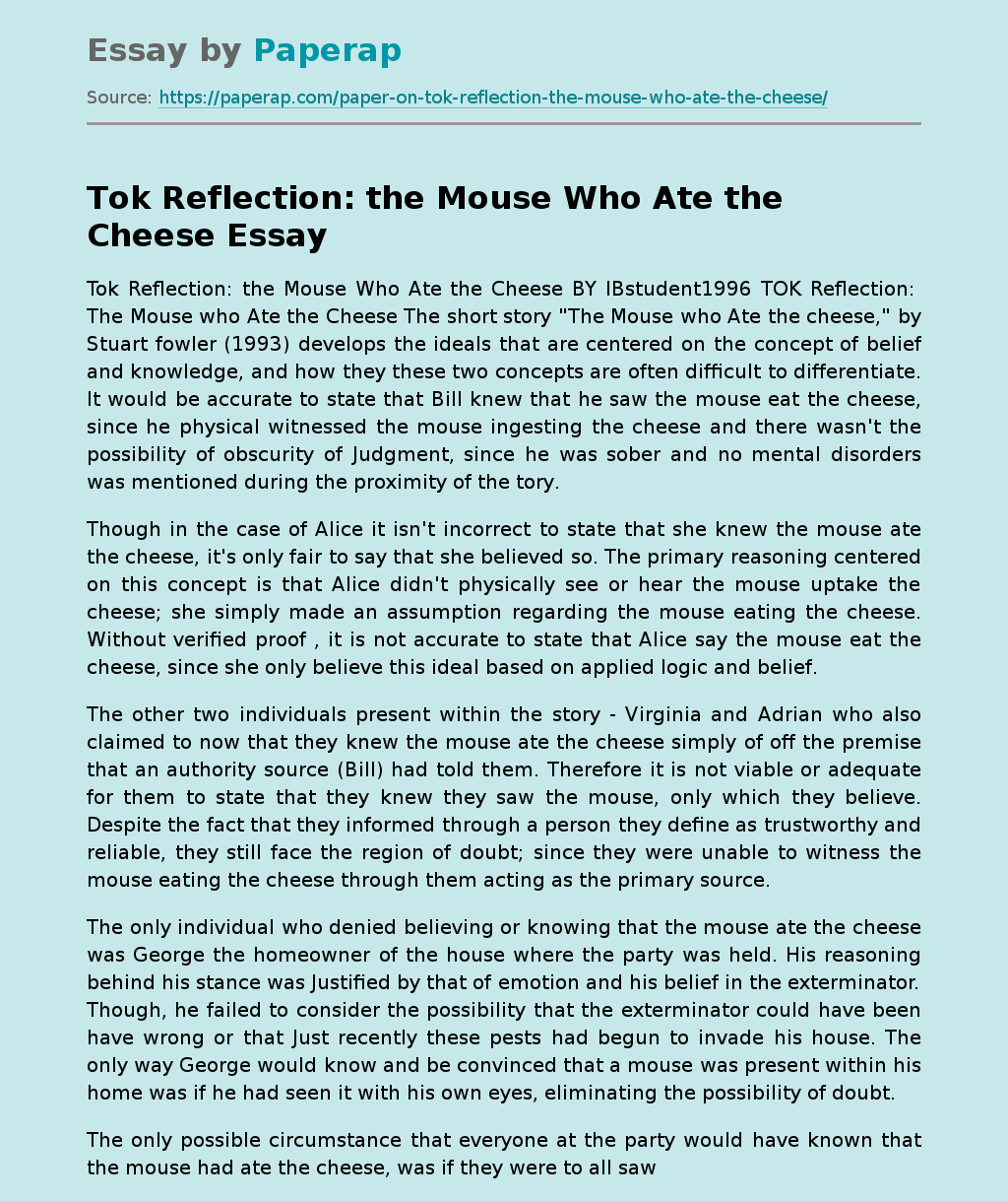 Tok Reflection: the Mouse Who Ate the Cheese