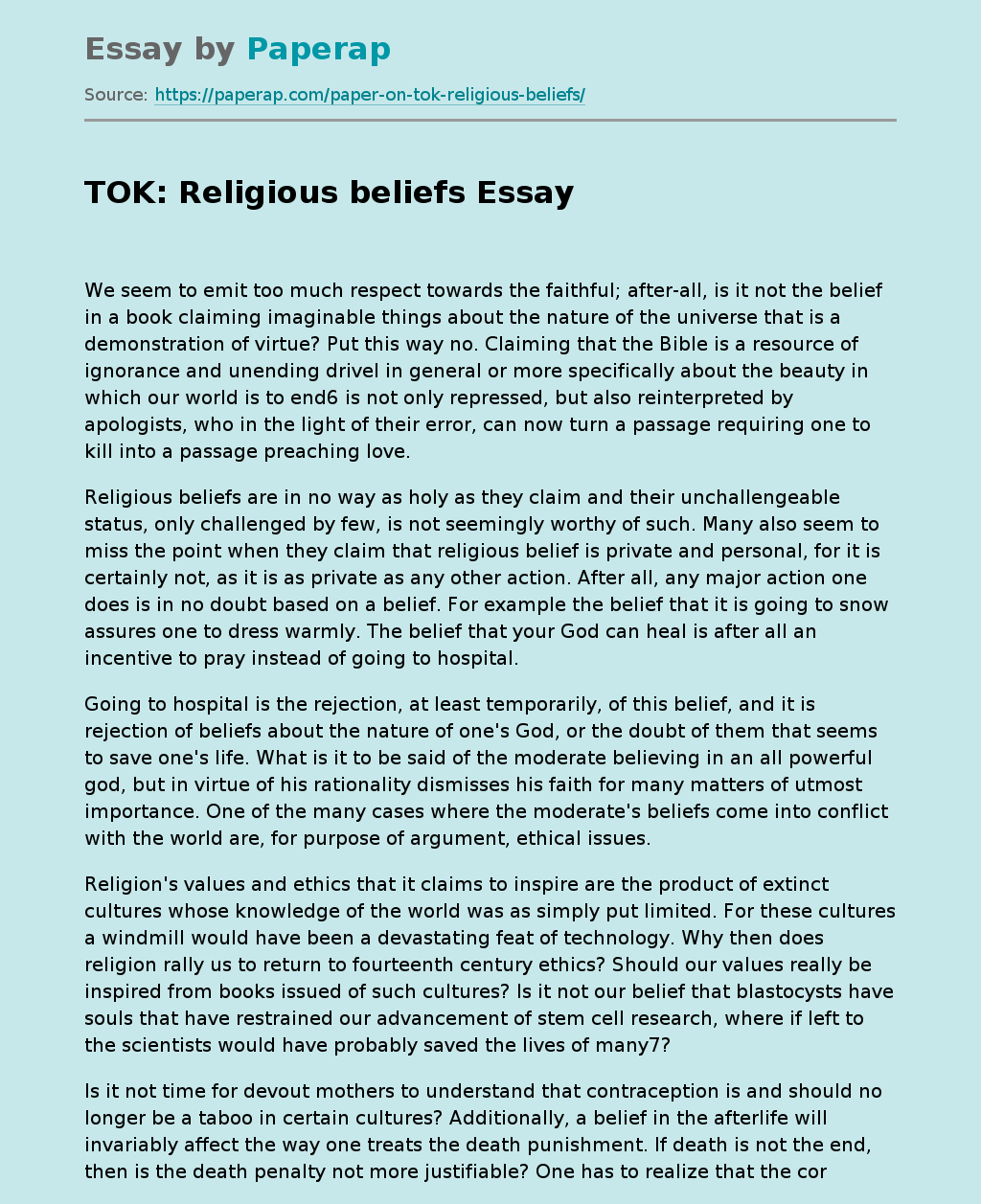 TOK: Religious beliefs