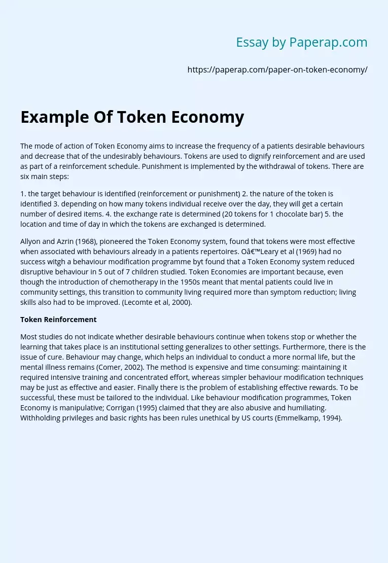 Example Of Token Economy