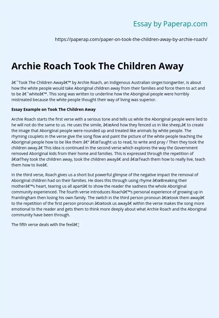 Archie Roach Took The Children Away