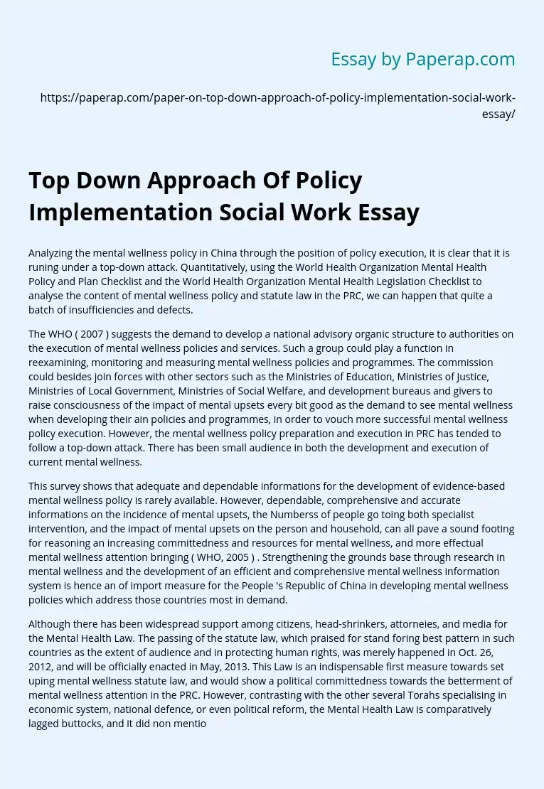 Top Down Approach Of Policy Implementation Social Work Essay