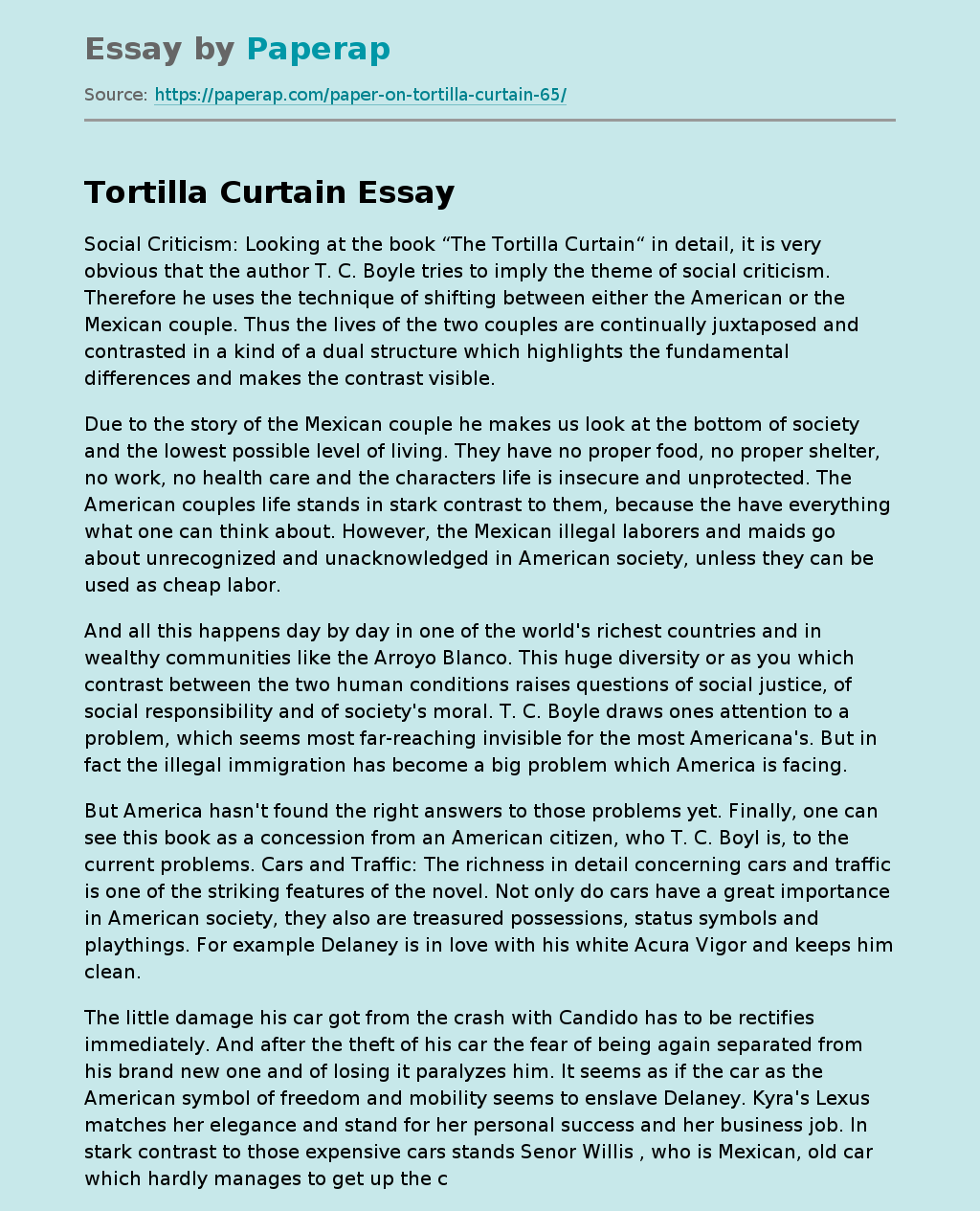 “The Tortilla Curtain“ by TC Boyle
