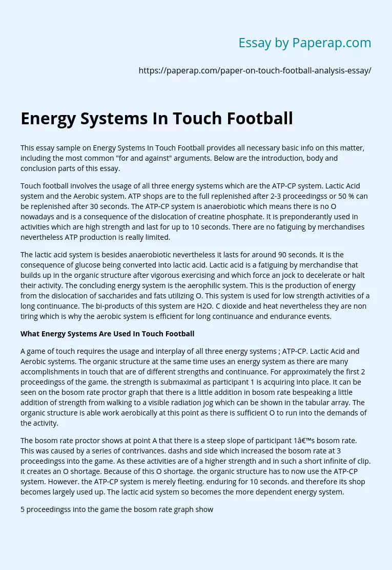 Energy Systems In Touch Football