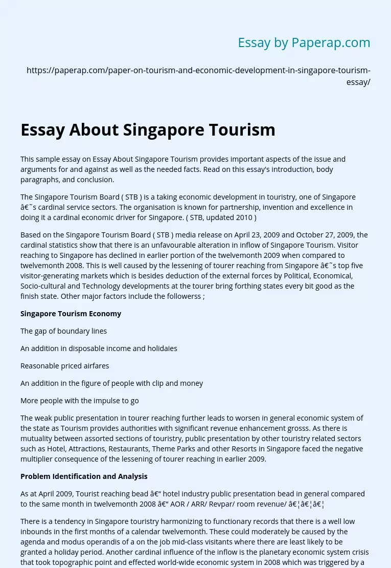 Essay About Singapore Tourism