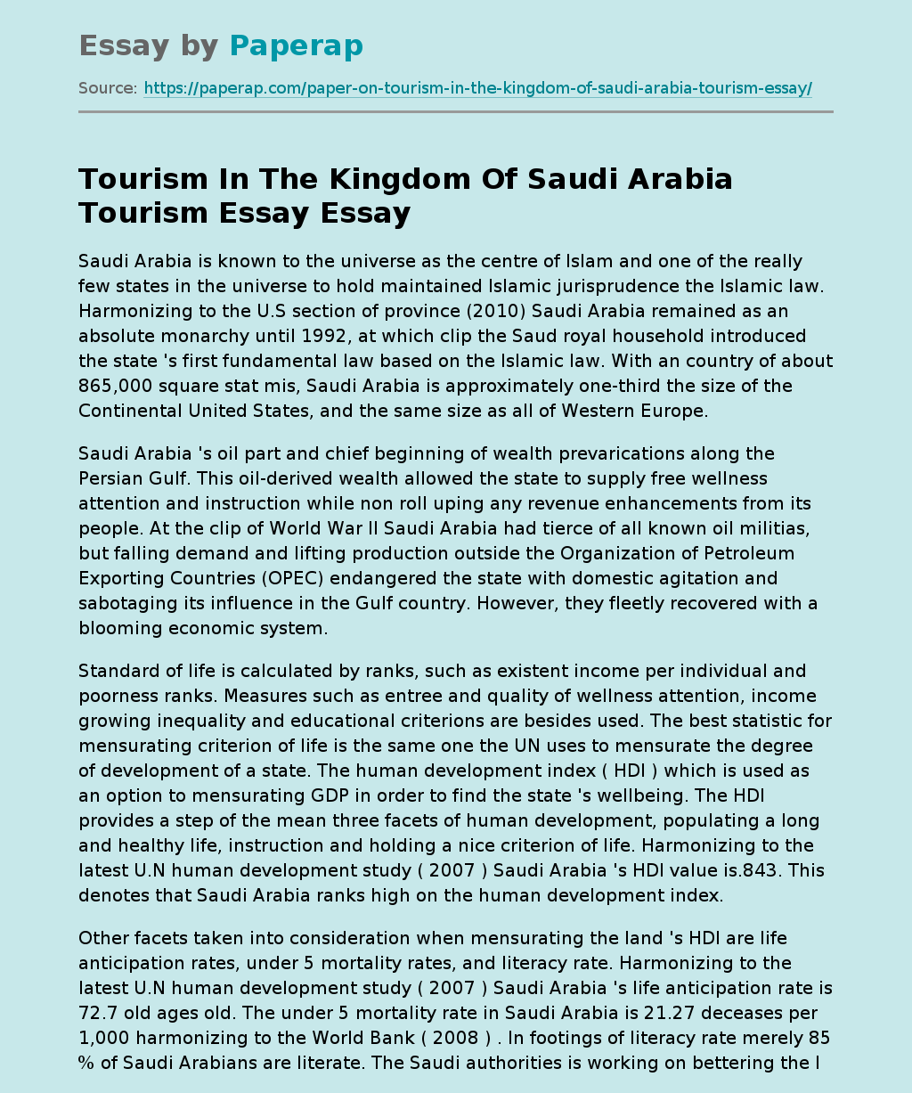 Tourism In The Kingdom Of Saudi Arabia Tourism Essay