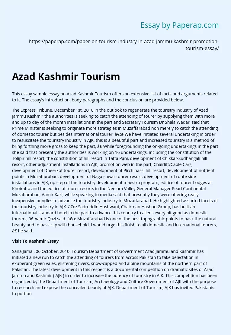 Azad Kashmir Tourism Industry Case Analysis