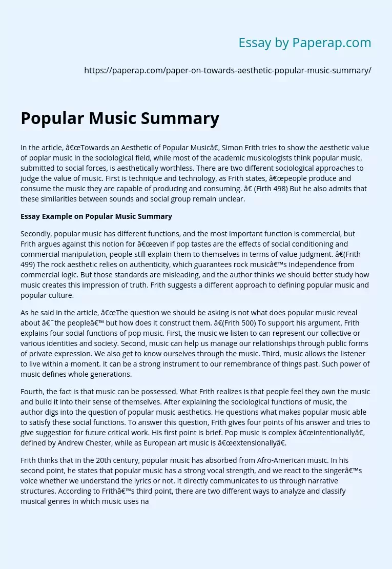 Popular Music Summary