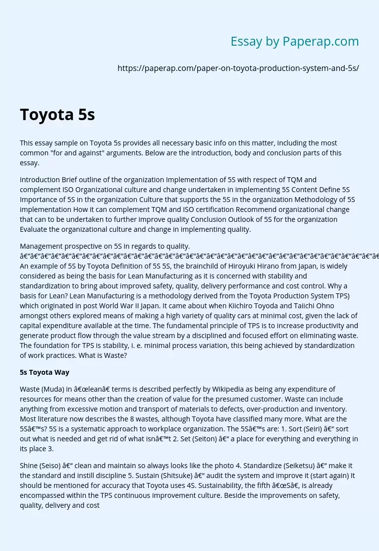 Toyota Production System and 5s