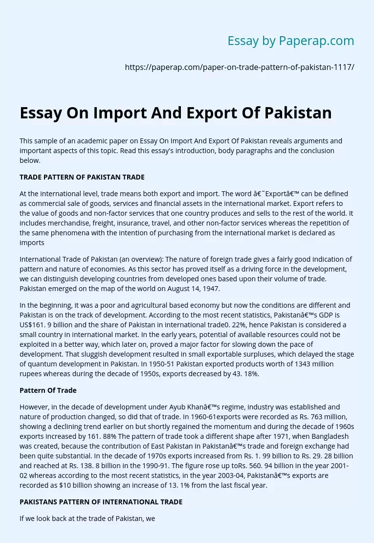 Essay On Import And Export Of Pakistan