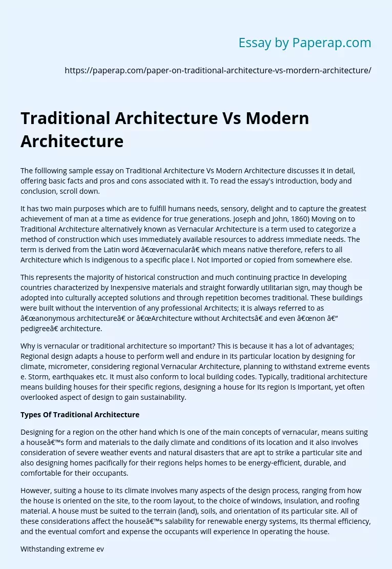 Traditional Architecture Vs Modern Architecture