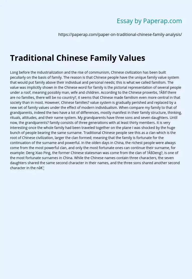 Traditional Chinese Family Values
