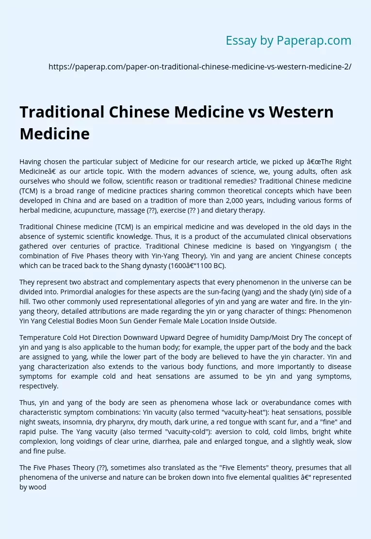 Traditional Chinese Medicine vs Western Medicine