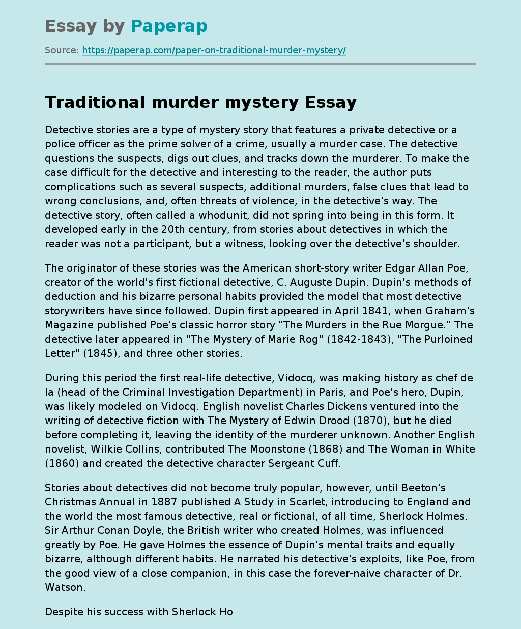 Traditional murder mystery