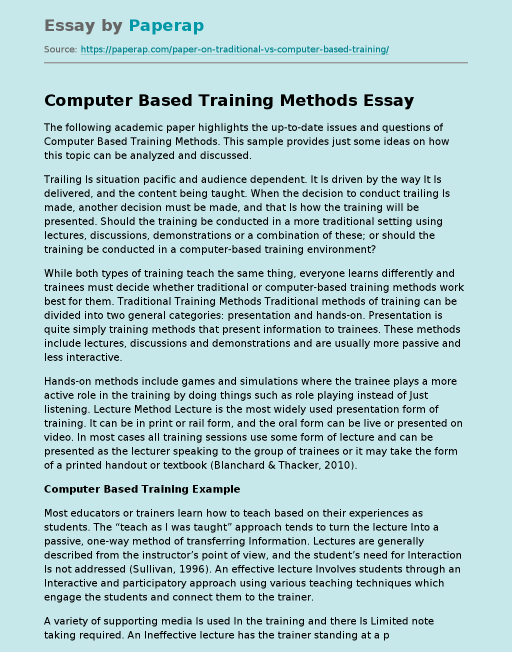 Computer Based Training Methods